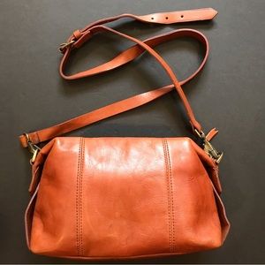 Madewell Mini Glasgow Cognac Leather Crossbody Duffel Style Bag